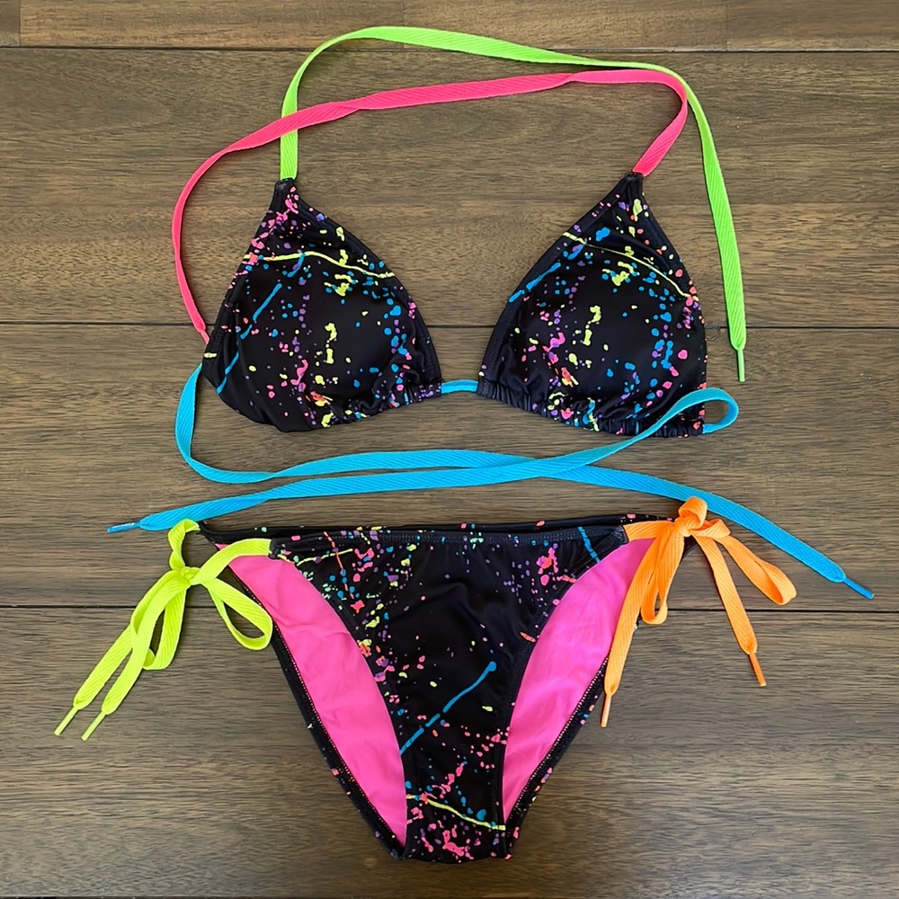 Hot Tuna Paint Splatter Bikini with Shoe Lace Ties